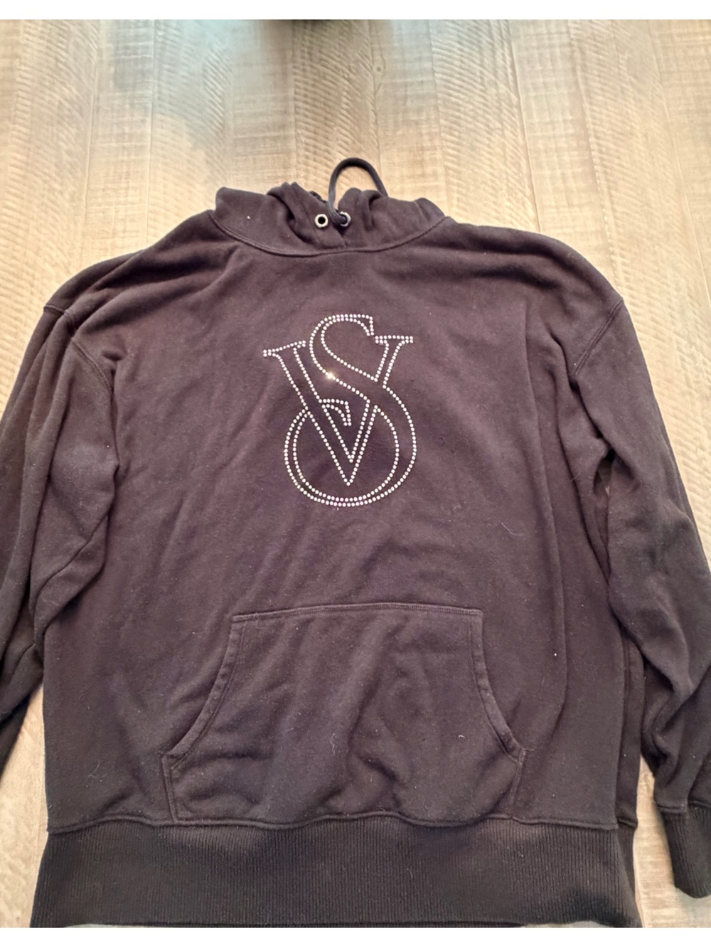 PINK Victoria's Secret Black Rhinestone VS Logo Hoodie
